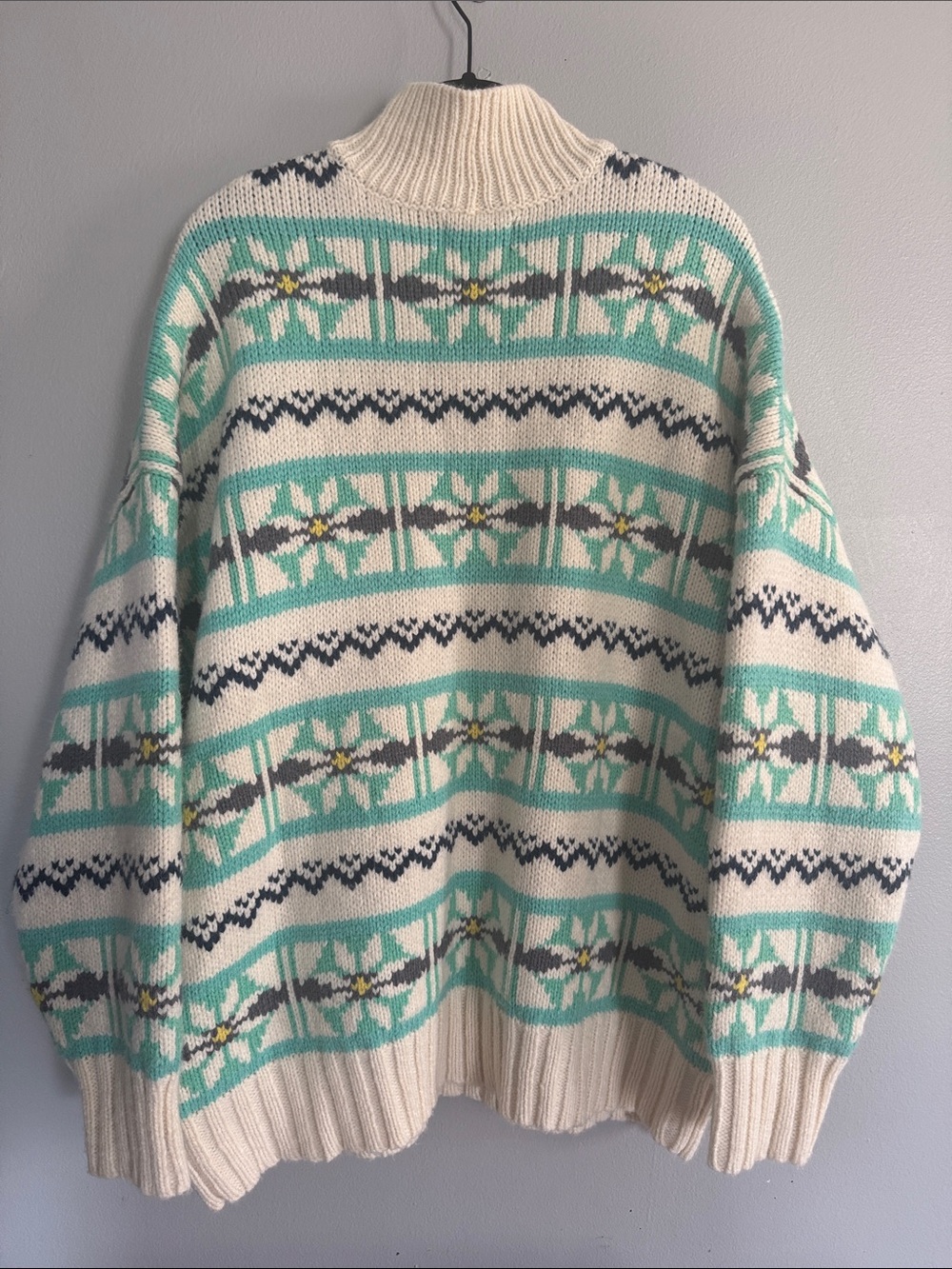 American Eagle Cozy Fair Isle Knit Sweater in Cream & Mint - Picture 5 of 5